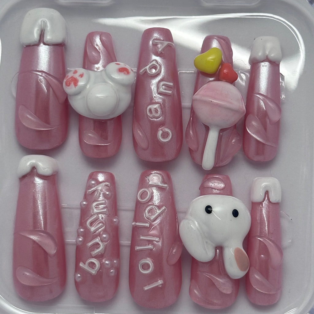 BUNNY CANDY - Long Square - FAKE NAILS PressOnNail