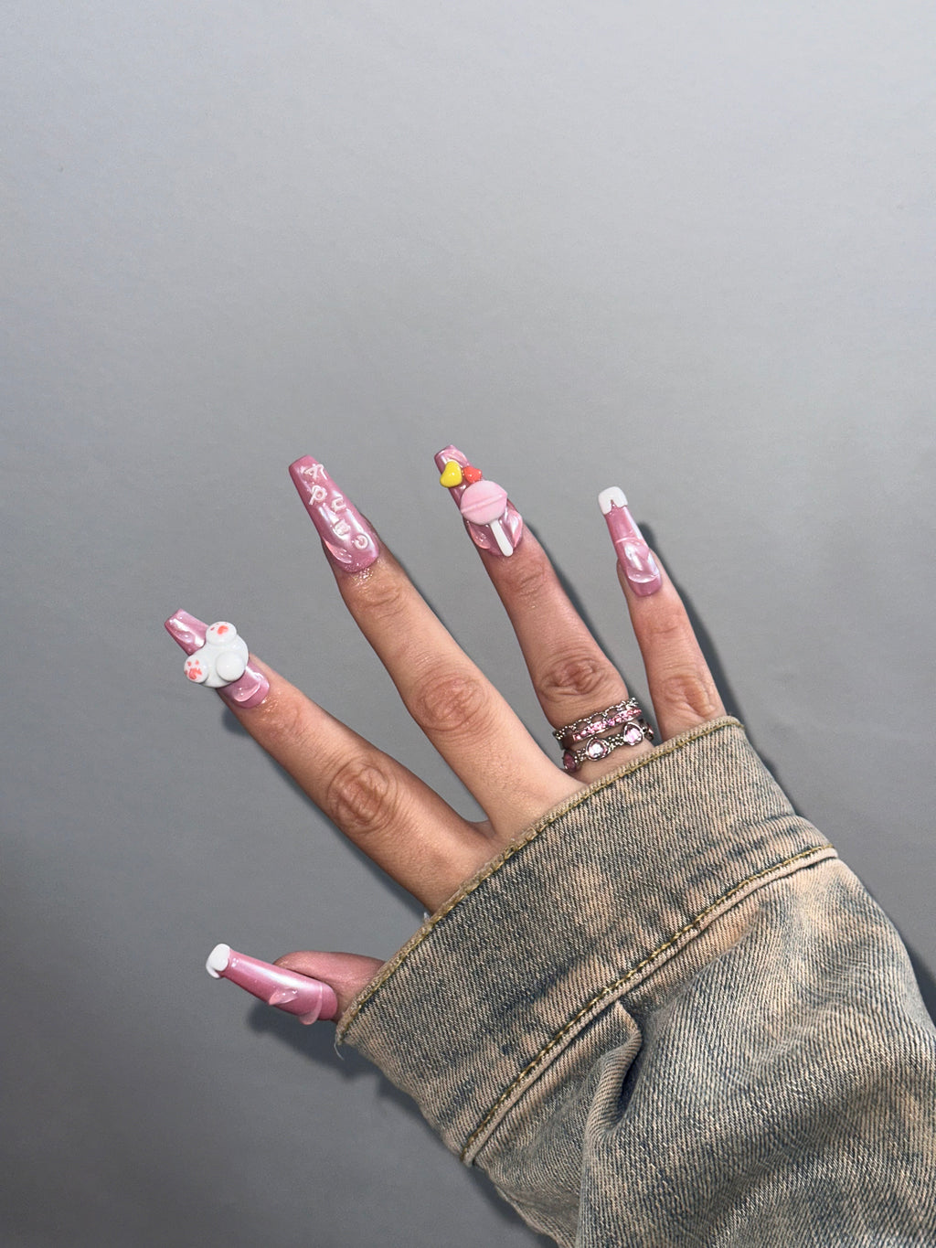 BUNNY CANDY - Long Square - FAKE NAILS PressOnNail