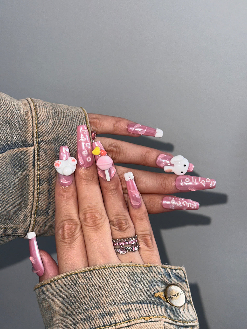 BUNNY CANDY - Long Square - FAKE NAILS PressOnNail
