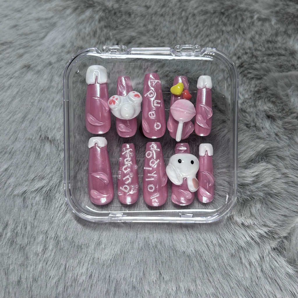 BUNNY CANDY - Long Square - FAKE NAILS PressOnNail
